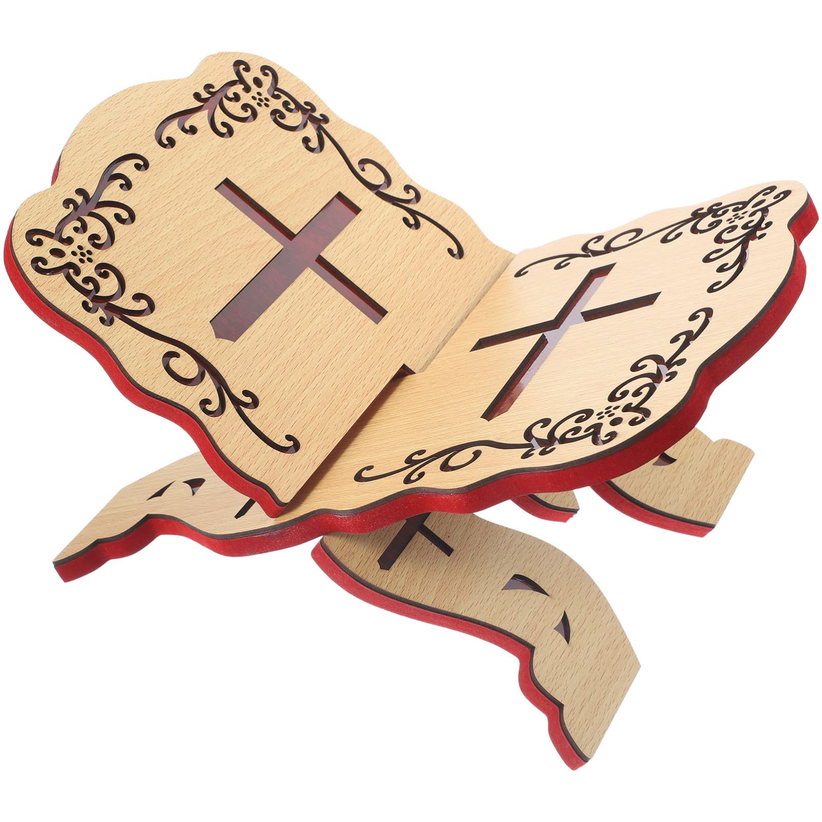 Operitacx Quran Bookshelf 10.03X8.85X7.08In Foldable Wooden Reading Stand Book Holder for Home Mosque Study with Decorative Pattern and Adjustable