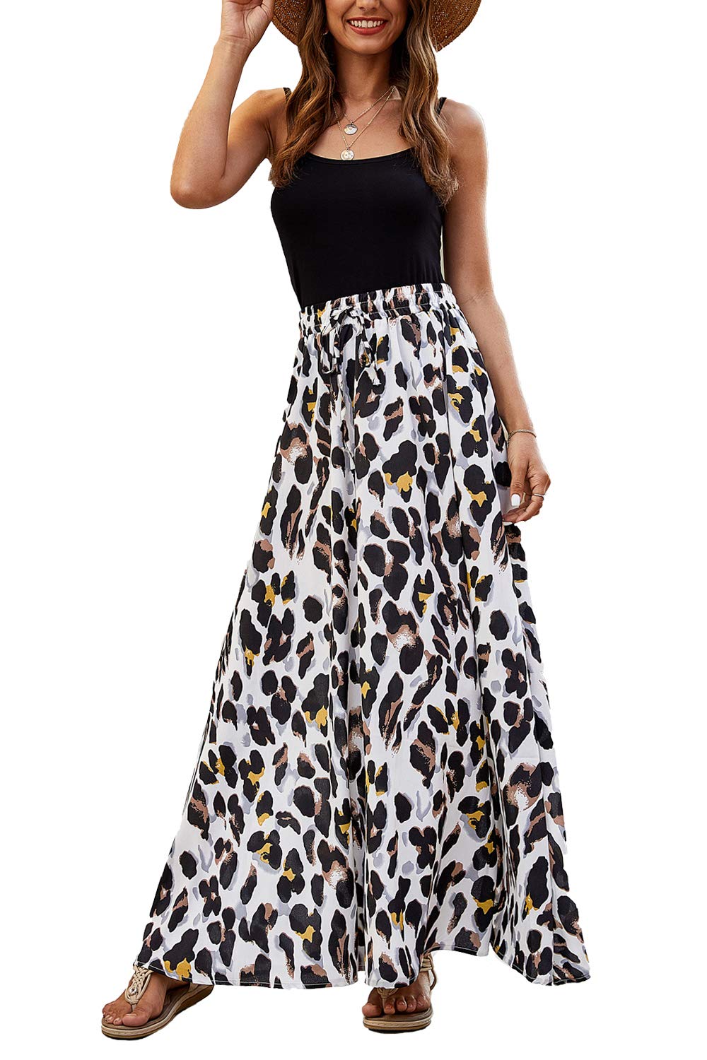 Bluetime Women Boho Summer Casual Maxi Skirt | Pleated Elastic, High Waisted, Flowy Long Skirts, Outfits for Vacation, Beach, Cocktail, Party, Club,
