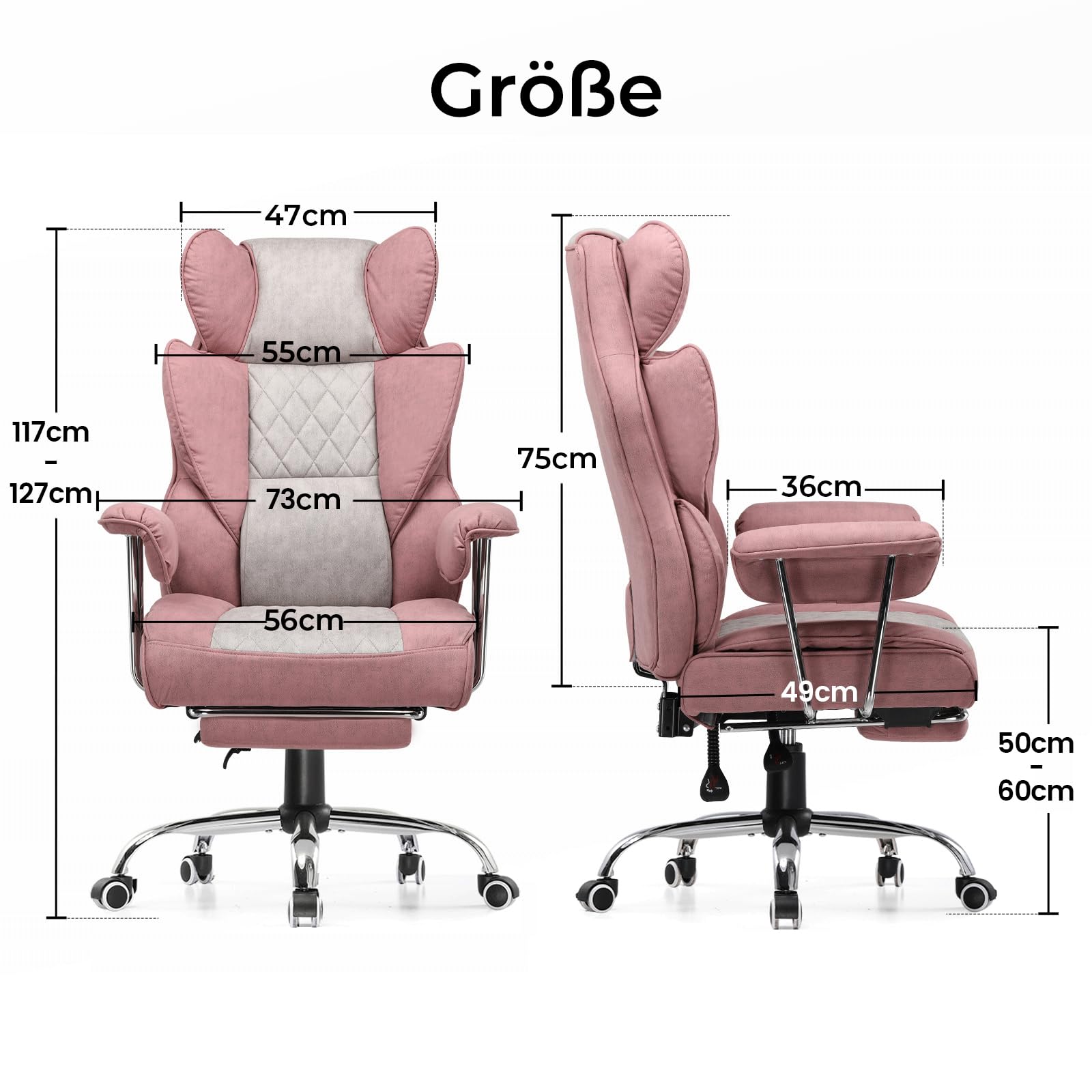 GTPLAYER Sedia da gioco, sedia da ufficio con supporto lombare a molla tascabile, ergonomica e confortevole, ampia poltrona da ufficio con braccioli morbidi e poggiapiedi fissati verso l'esterno, rosa