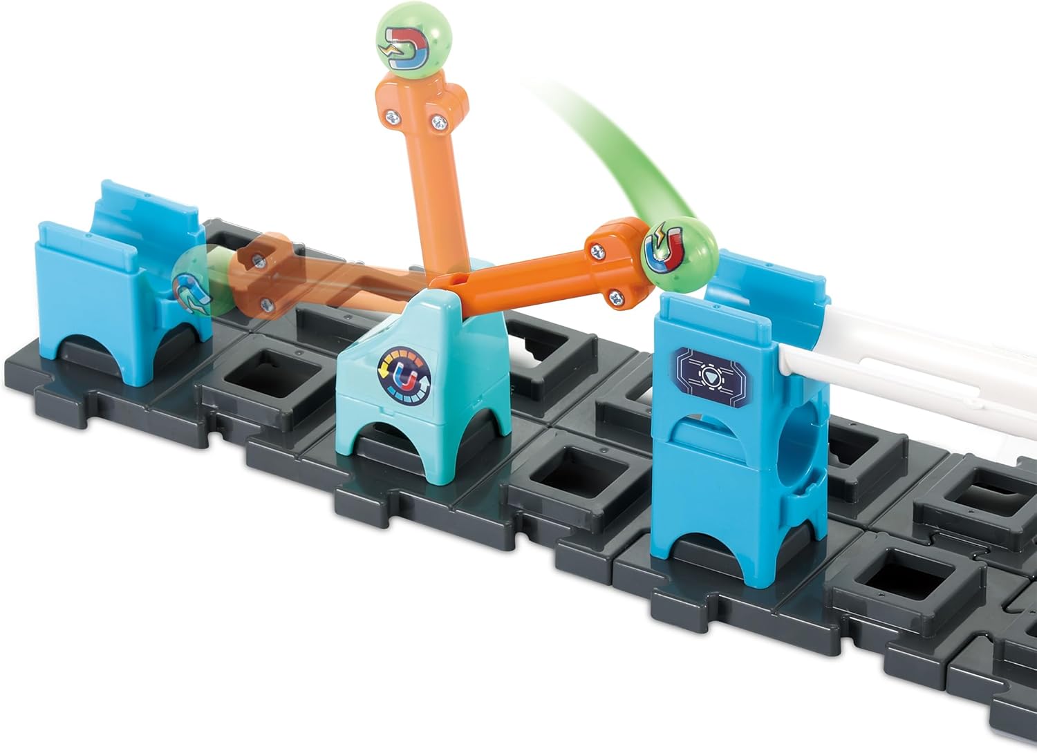 Close-up of a lever mechanism with a marble in the VTech Space Magnetic Mission Set