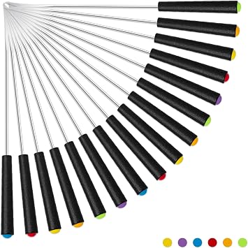 16 Pcs Fondue Forks, 9.25 Inch Stainless Steel Fondue Sticks with Heat Protected Handle, Long Forks Suitable for Chocolate Fountain Roast Meat Marshmallows Fruit 6 Colors