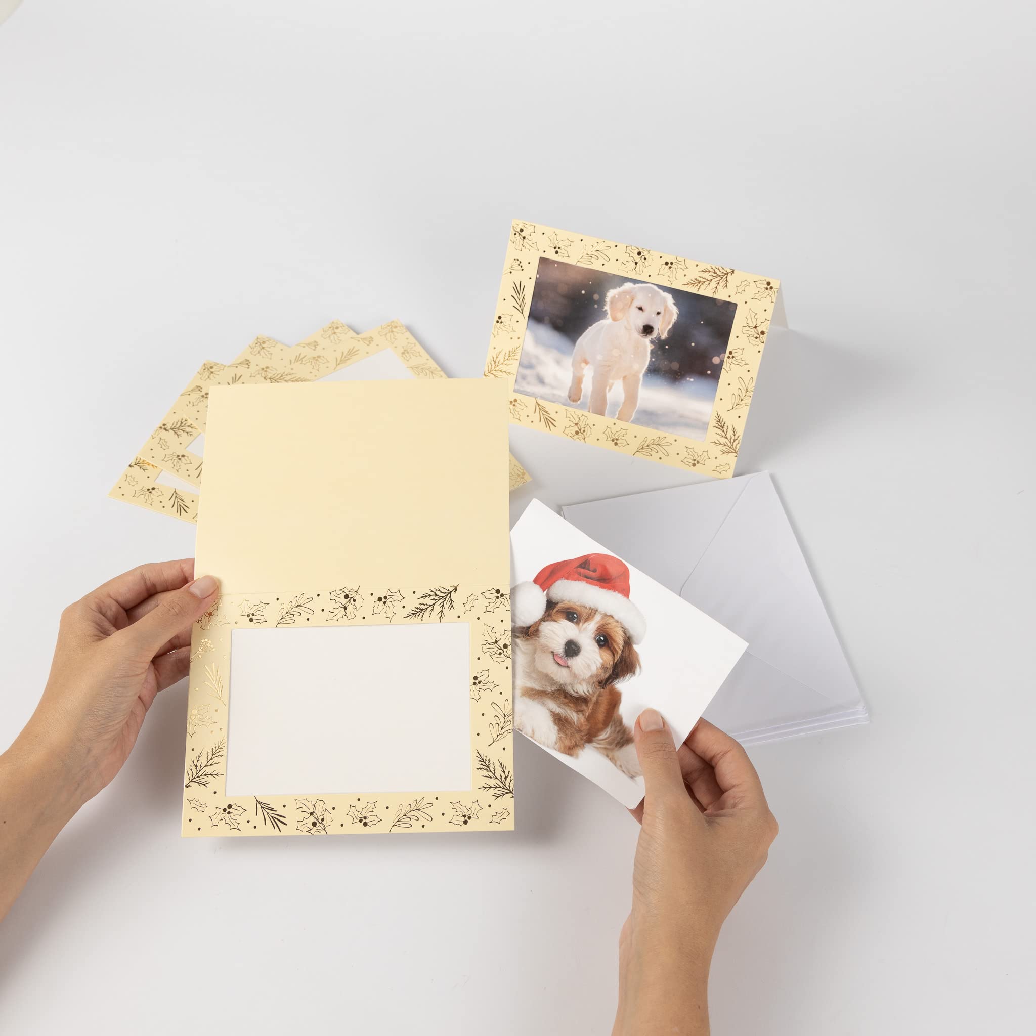 Biglietti Di Natale Evelay Con Cornice – 6 Pezzi, Oro, Con Buste, Fessure Per Foto 10x15 Cm