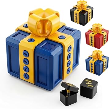 Mystery Box Gotcha Box Prank Box - Annoying Gift Box with 3D Printed Screws & Pop Up Middle Finger Surprise, Prank Kit for Adults, Novelty Birthday Gag Gifts for Him/Her, Office PranksBlue Gold