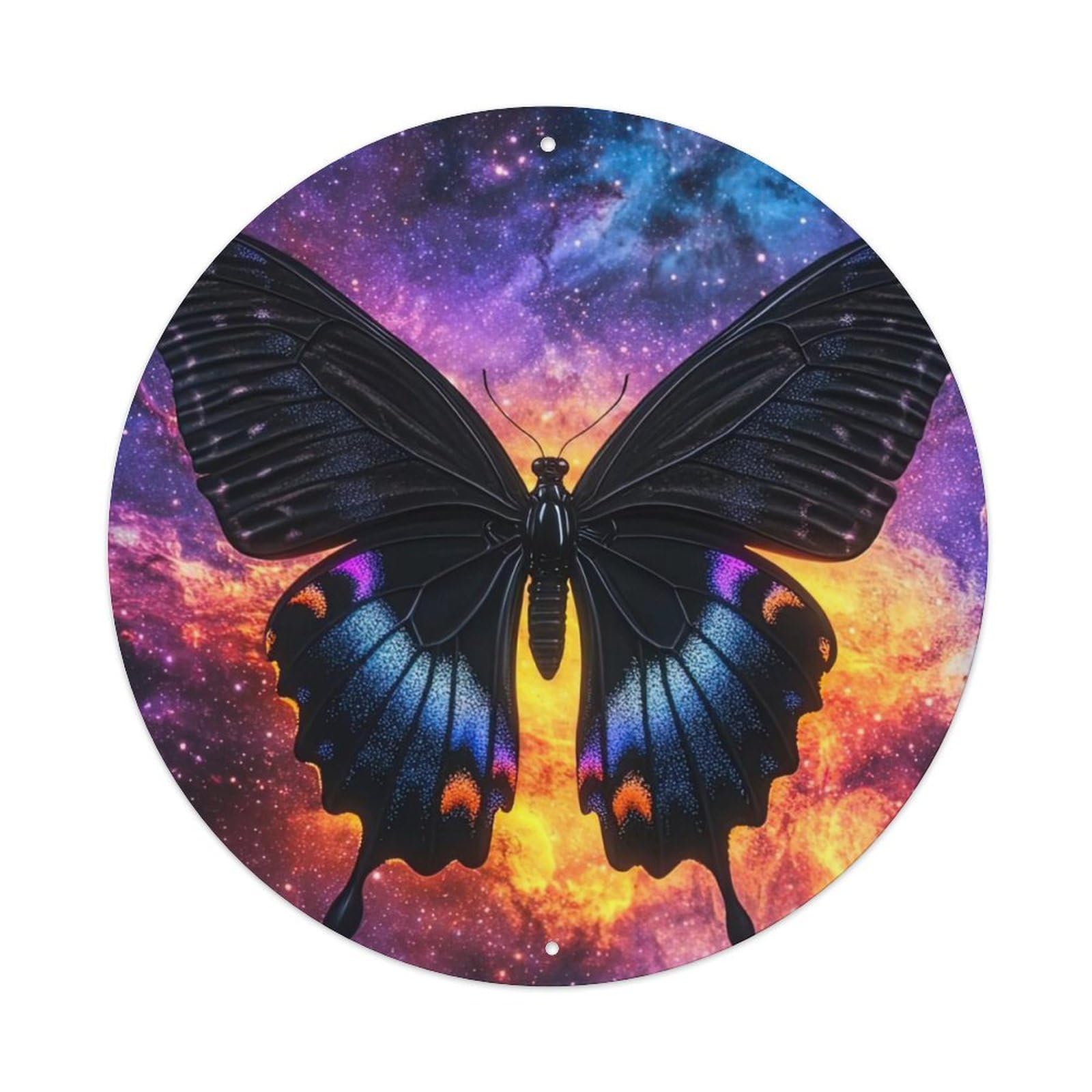 Animal Artwork Black Butterflies in The Universe Metal Tin Sign