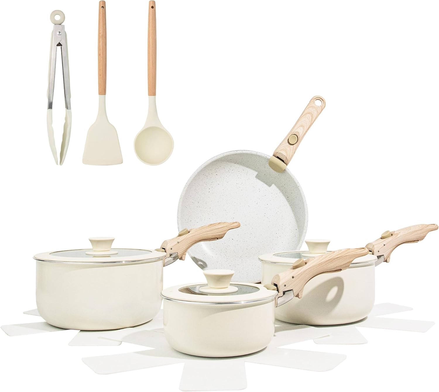 Pots and Pans Set, Non - Stick 17pcs Cookware Sets with Detachable Handles for Easy Storage and Versatile Use in Family Dinners & Daily Cooking (11.81-white) Thumbnail