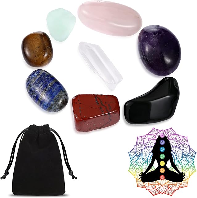 Yaomiao 9 Pieces Healing Crystals Set Tumbled Natural Stones Healing Crystal Stones Mini Tumbled Stones with A Black Carry Bag for Balancing Mediation Grounding Favors