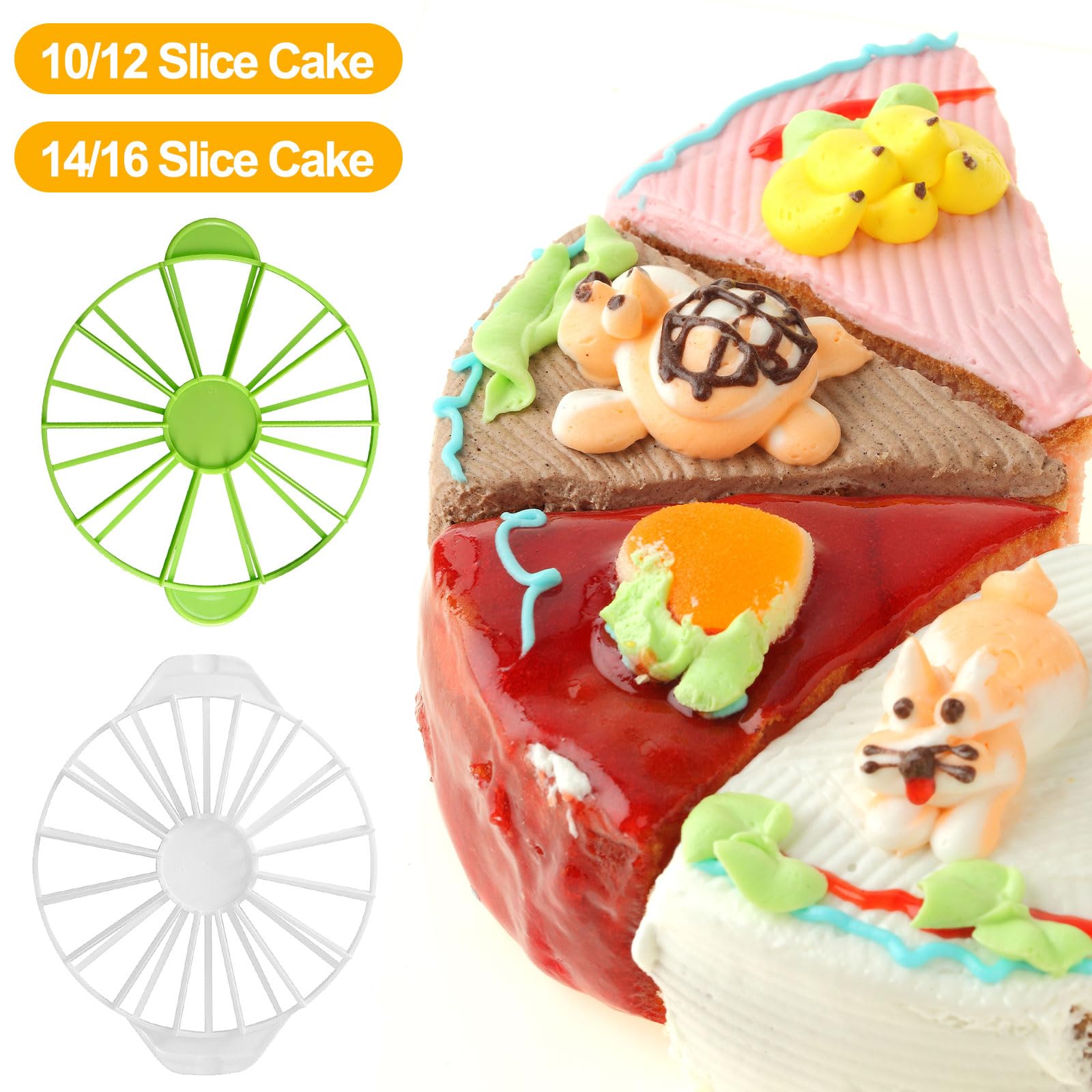 2 Pièces Séparateurs à Gâteau Ronds, 1 Pièces 10/12 Vert + 1 Pièces 14/16 Blanc, Matière Plastique, Aide à la Découpe Réglable pour Couper des Parts de Gâteau Régulières