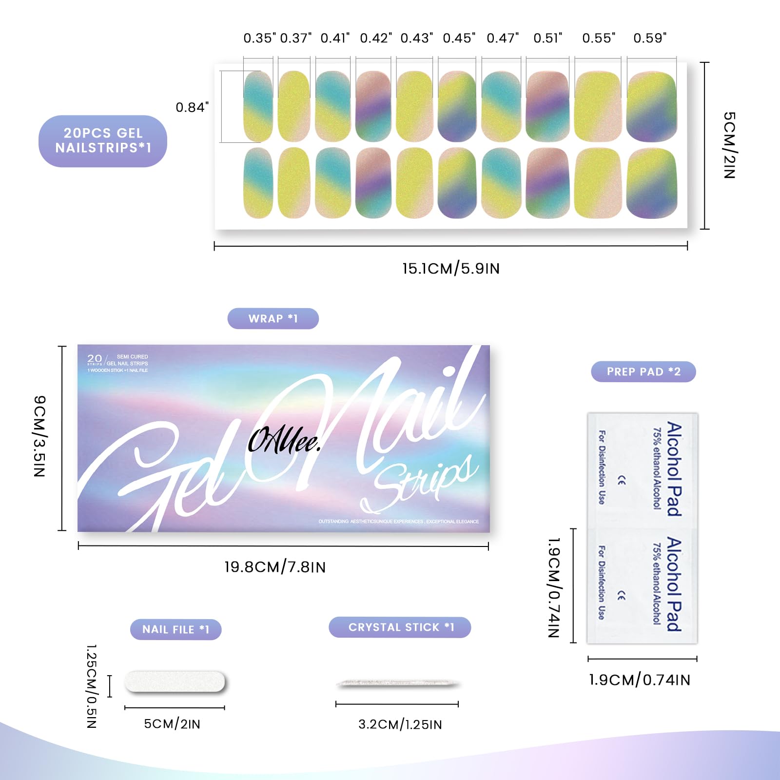 OAUEE Semi Cured Gel Nail Strips | 20 Gel Nail Stickers | Gel Nail Stickers With UV Light Required | Salon Quality, Easy Application And Removal（Fine Glitter Color）