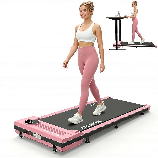 ANCHEER Pink Walking Pad Treadmill - Under Desk Treadmill 2 5HP Compact Portable Treadmills for Home Small Spaces