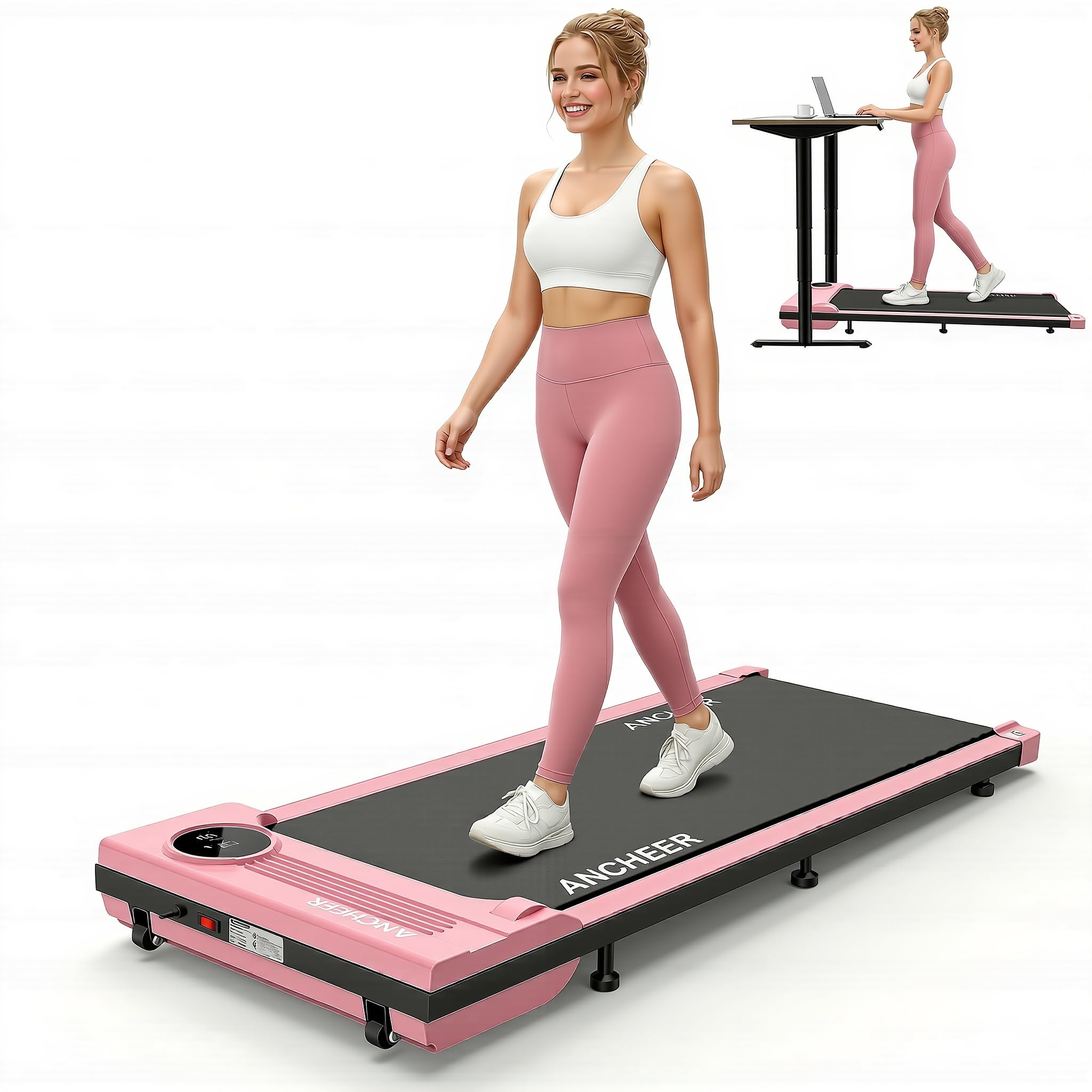 ANCHEER Pink Walking Pad Treadmill - Under Desk Treadmill 2 5HP Compact Portable Treadmills for Home Small Spaces
