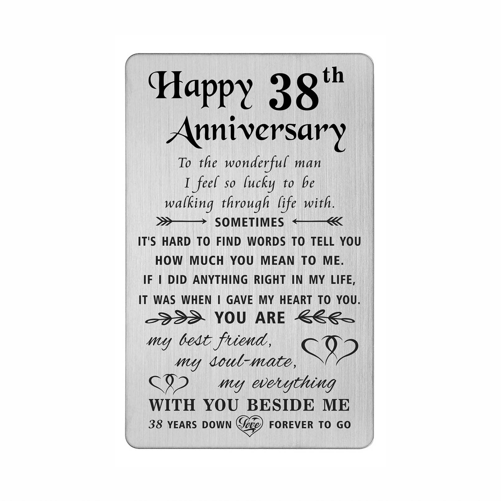 TANWIH 38th Anniversary Card for Him Husband, 38 Year Anniversary Card Gifts for Him Men, 38th Wedding Anniversary for Husband, Engraved Metal Wallet