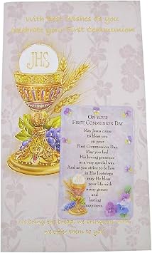 Needzo First Communion Greeting Card with Keepsake Prayer Card, 7 1/2 Inch Chalice