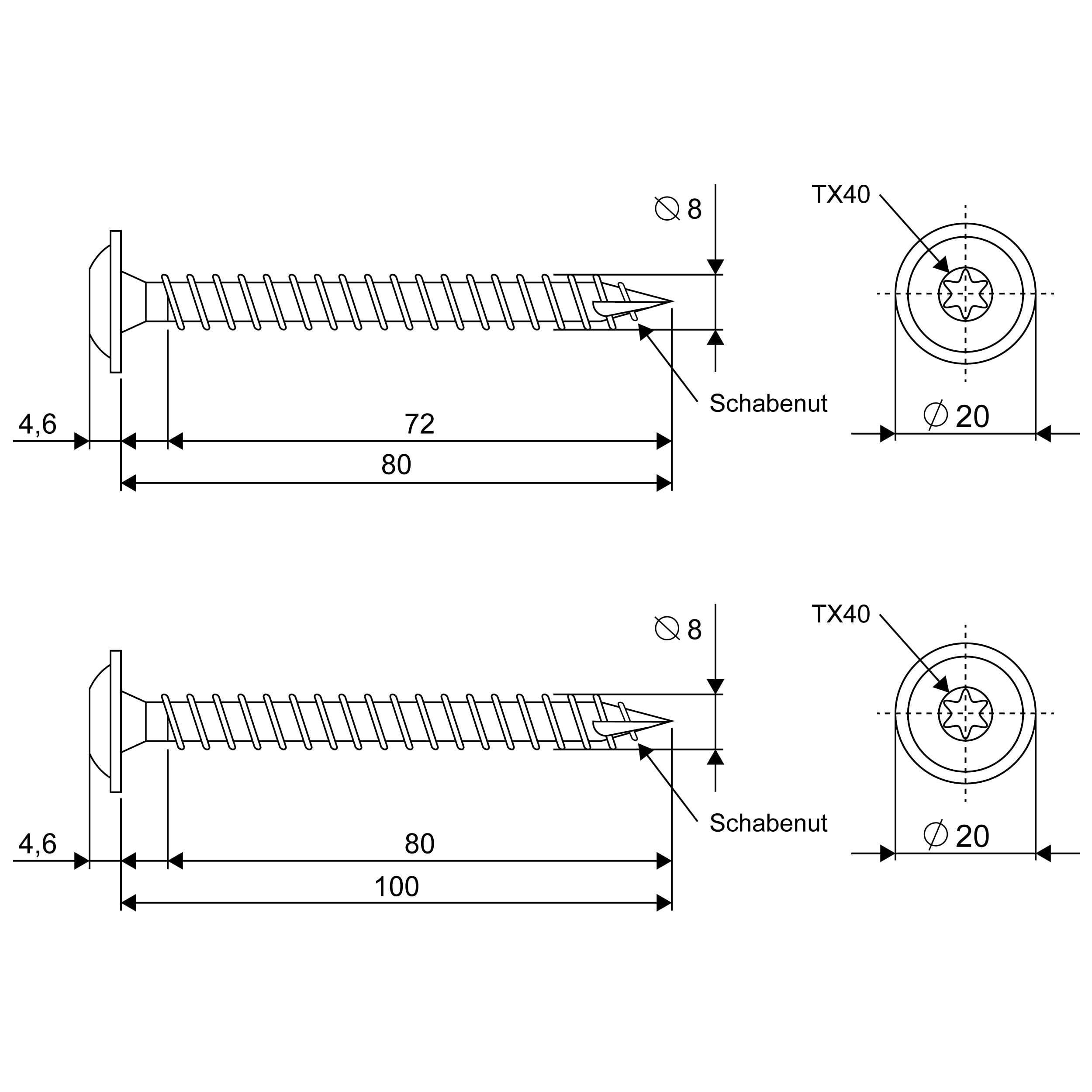 DoitBau - Set di 10 ganci per tetto bituminoso [8 x 80]/10 ganci per tetto, 20 viti per legno da 80 mm, 10 viti esagonali M10, 10 dadi/fotovoltaici, modulo bitume, mattoni, tegole