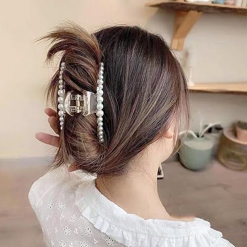 Miniatura 3 de 5 pinzas para el cabello con perlas para mujer, grandes, negras gruesas y largas, pinzas para mandíbula para el cabello, pinzas antideslizantes y