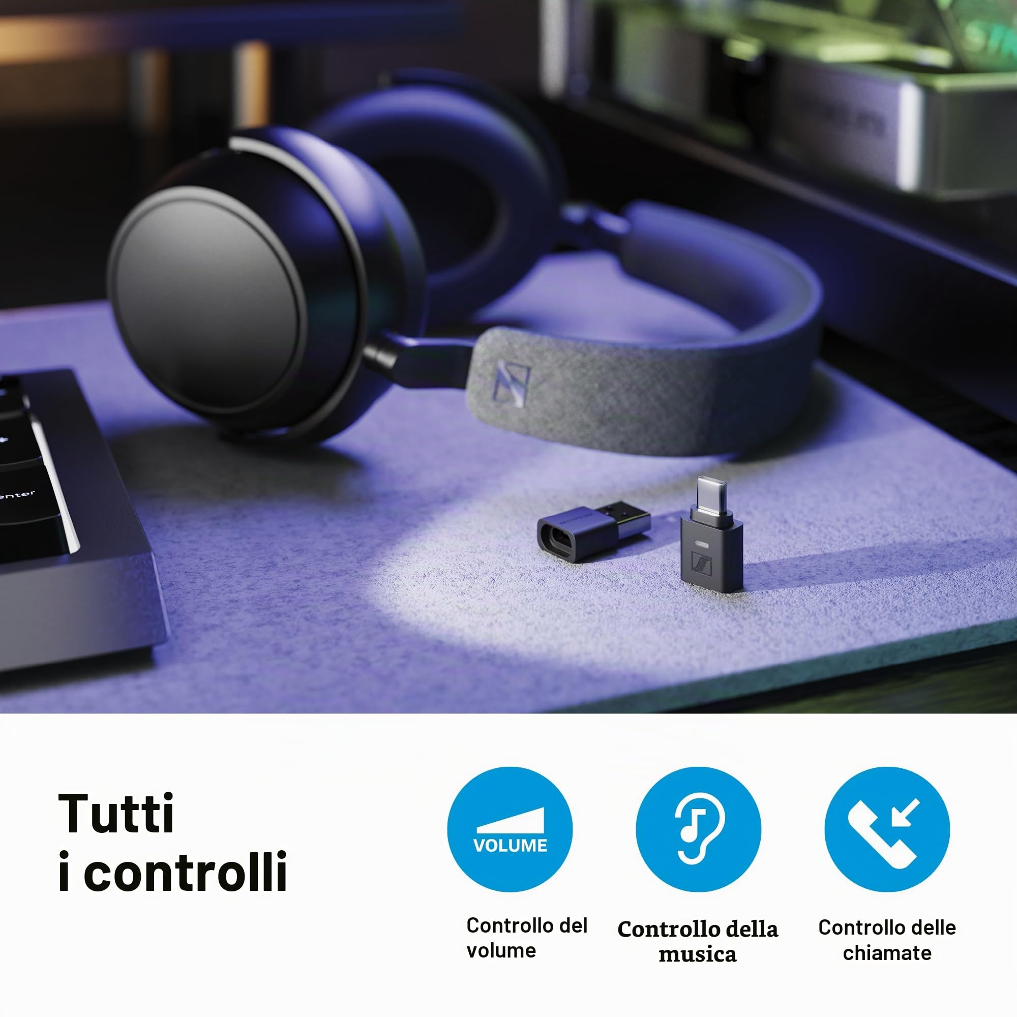 Sennheiser BTD 700 - Dongle Bluetooth USB, aptX Lossless, Auracast, Plug & Play, trasmettitore audio per cuffie e altoparlanti, latenza ultra bassa, compatibile con Bluetooth 5.4, USB-C e USB-A