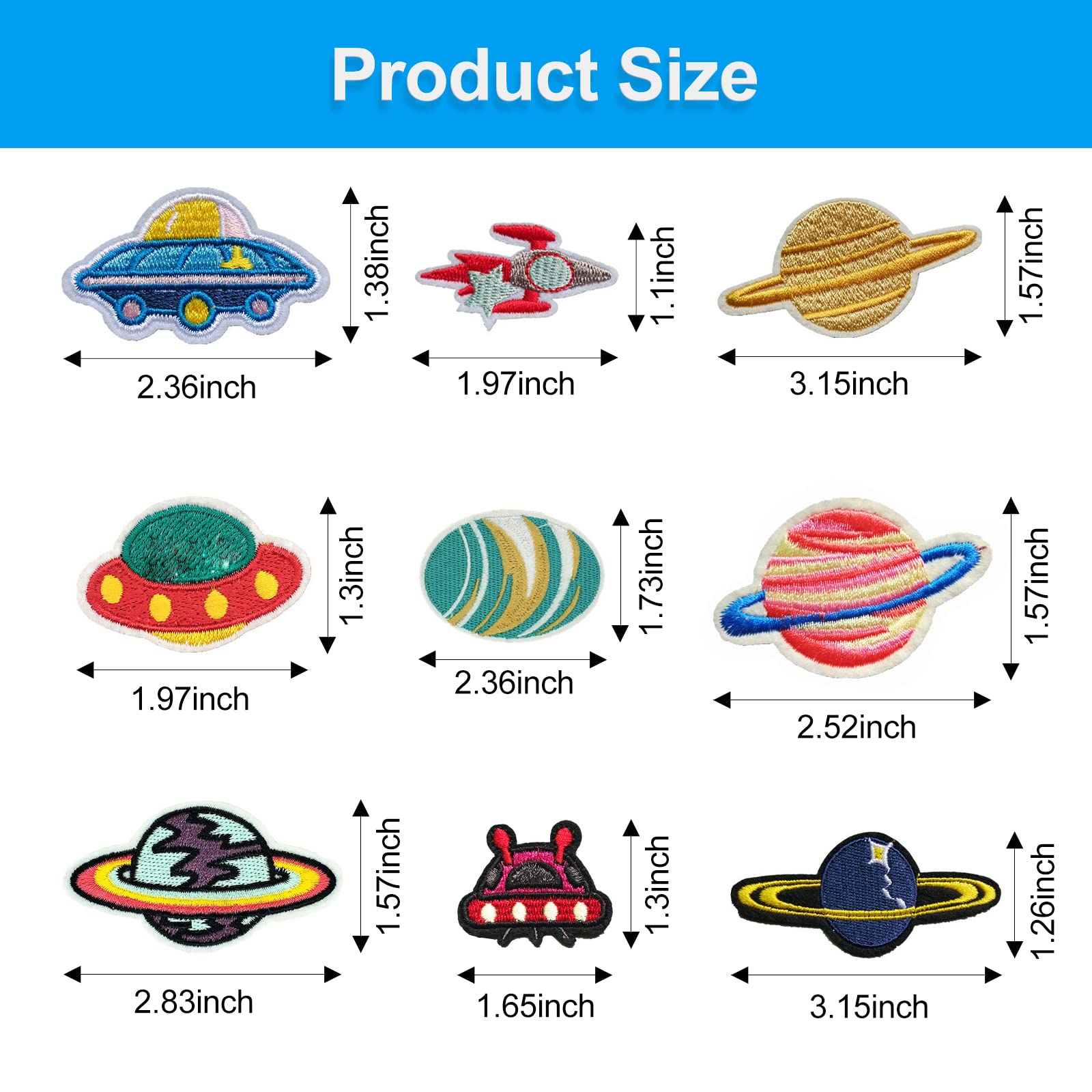 26Pcs Embroidery Patches Outer Space Planet Pattern DIY Ironing Sewing Dress Jeans T-Shirt School Bag Curtain Hat Jacket Decoration