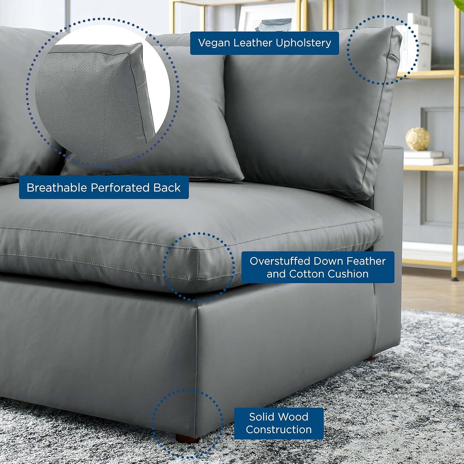 Modway EEI-4696-GRY Commix Down Filled Overstuffed Vegan Leather Corner Chair, Gray