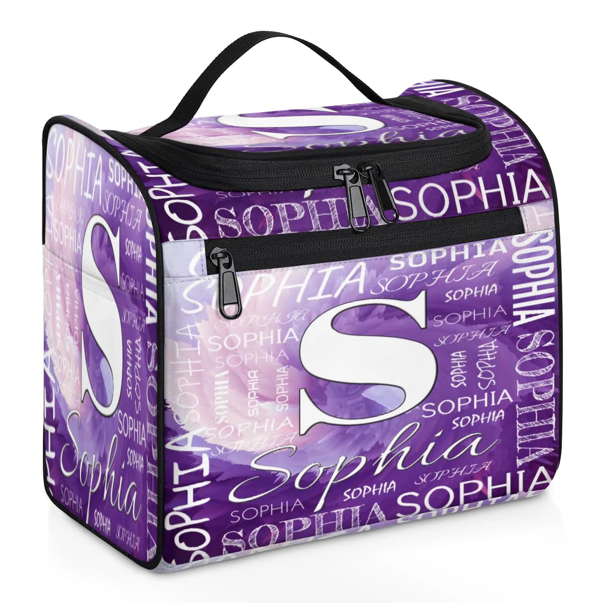 CURLYOOT Personalized Travel Toiletry Bag for Women and Men, Hanging Travel Bag for Toiletries, Custom Makeup Organizer Bag for Cosmetics, Purple