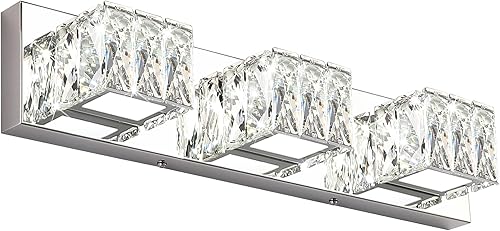 ZUZITO Lámparas de baño cromadas  3 luces de cristal modernas para tocador de baño  Luces LED regulables de 18 W para baño pequeño