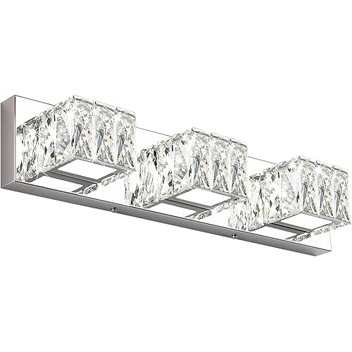 ZUZITO Chrome Bathroom Light Fixtures - Crystal 3 Lights Modern Bathroom Vanity Light - 18 Watt Dimmable LED Vanity Lights for Small Bath