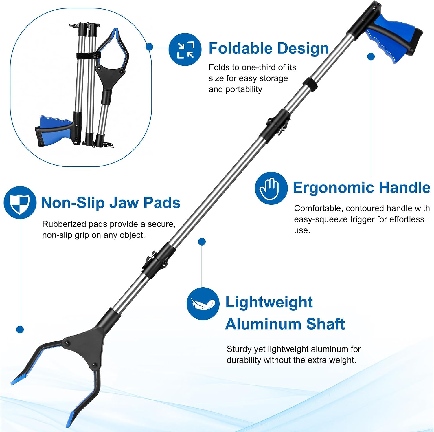 Reacher Grabber Pickup Tool, 36 Inch Grabber Reacher Tool for Seniors, Foldable Reaching Aid with 4.3 Inch Wide Jaw, Trash Picker Upper Grabber, Lightweight Mobility Aid for Elderlycher Tool image 5