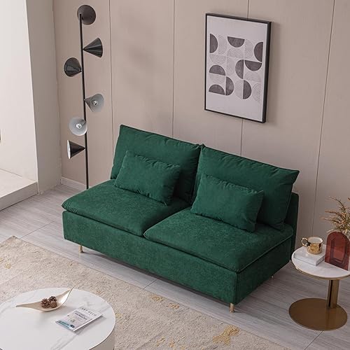 Miniatura 3 de Mid-Century - Sofá biplaza de 2 asientos, banco sin brazos, tela de lino de algodón y patas de metal dorado, sofá pequeño para sala de estar,