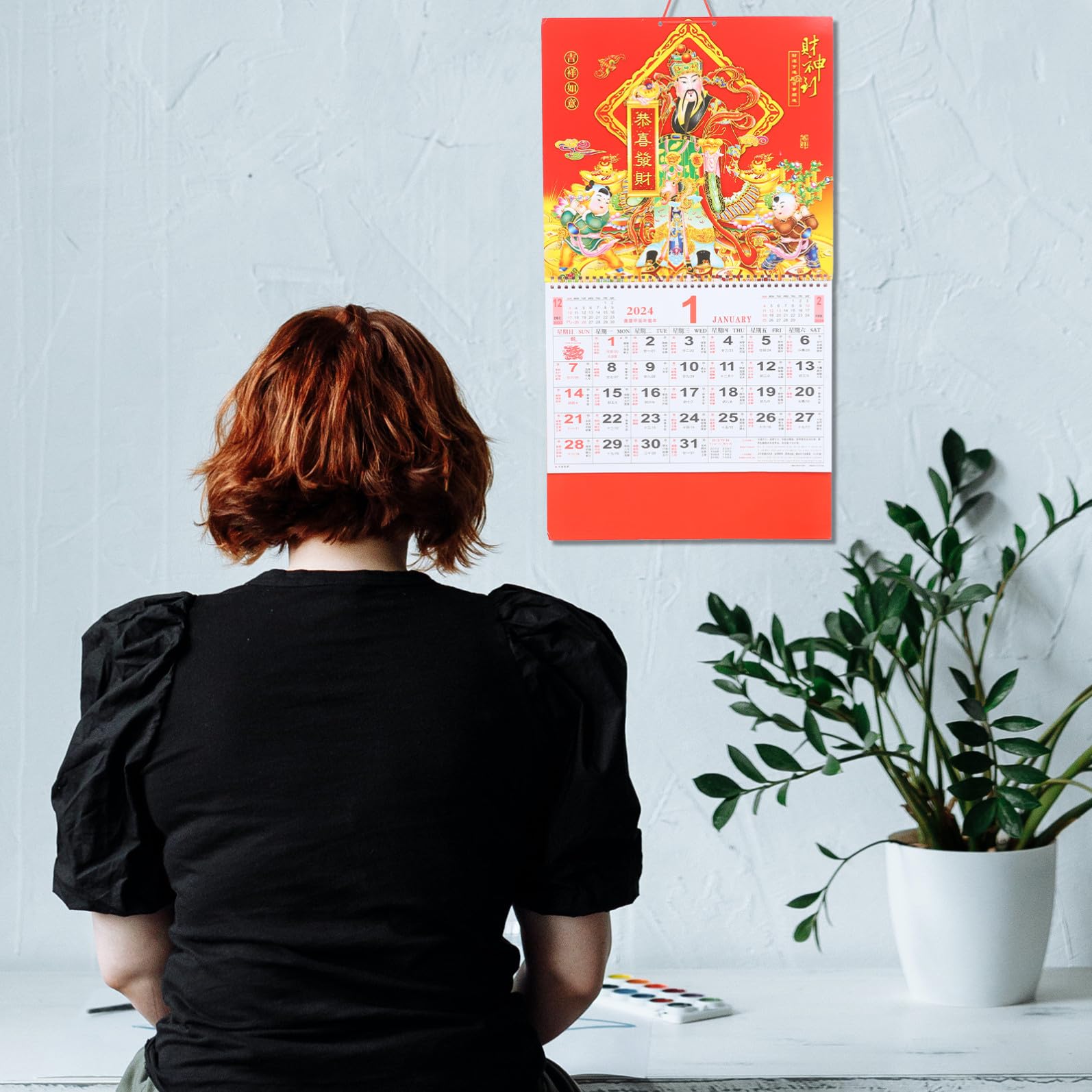 VILLCASE 4stücke Chinesischer Wandkalender Im Traditionellen Stil Fünf-punkte-design Handgefertigt Für Zuhause Und Feierlichkeiten Glück Im Jahr Drachen