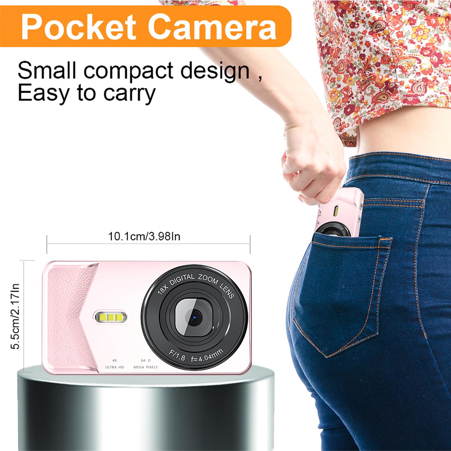 Fotocamera digitale, autofocus 48MP 4K fotocamera per fotografia con scheda da 32 GB, fotocamera digitale compatta portatile con guscio in metallo, batteria da 2000 mAh