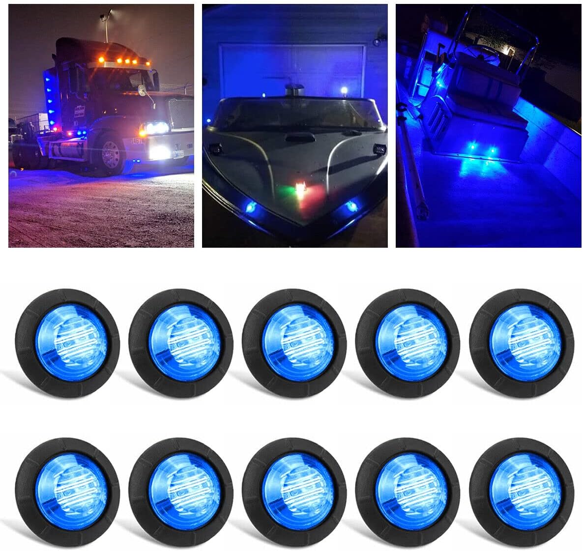 10PCS Sealed Waterproof Blue 3/4" Mini Round Clearance LED Front Rear Side Indicator Bullet Grommet Marker Bumper Grille Light for Truck RV Car Bus Trailer Pickup Van Caravan Boat