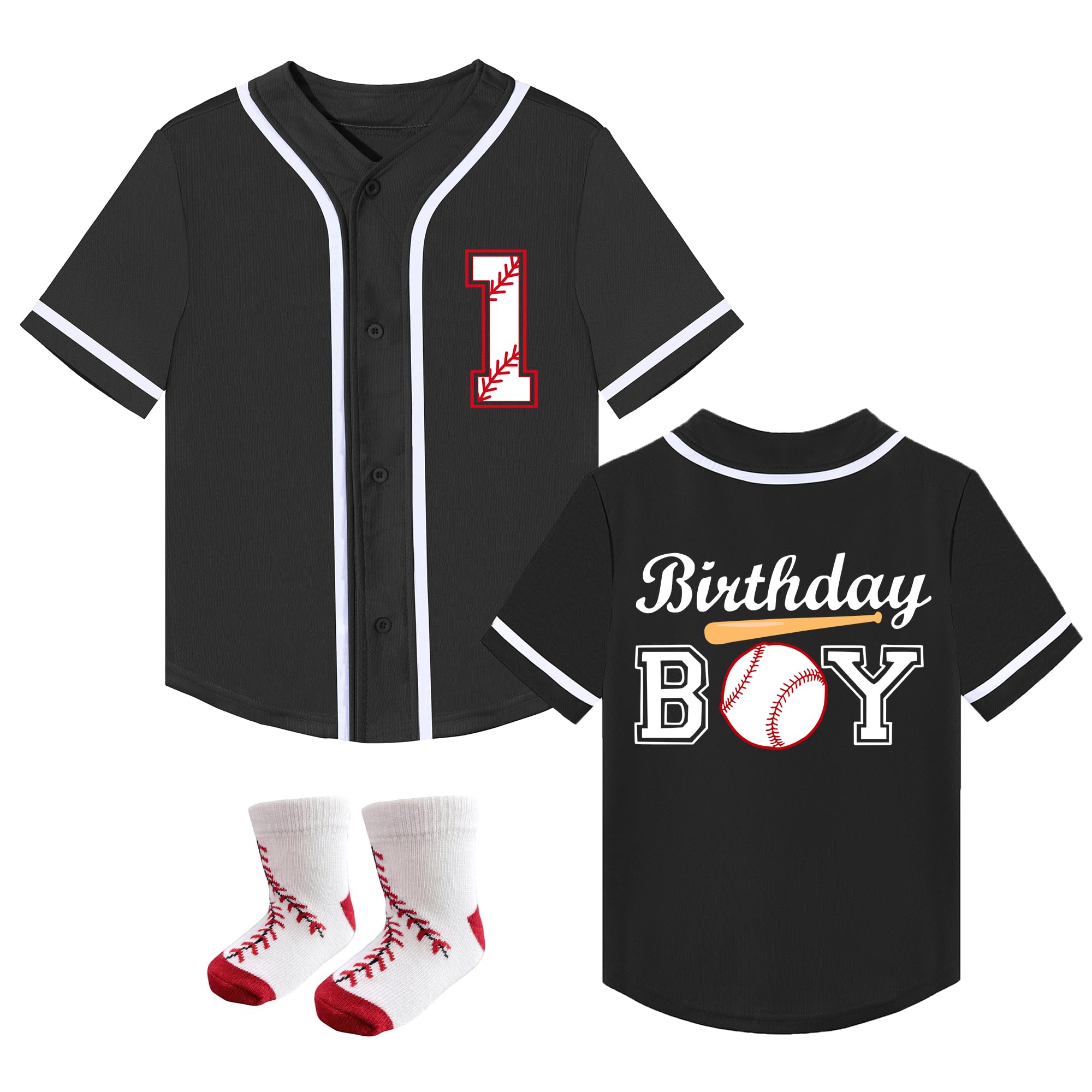 Baby Boy 1st Birthday Outfit Toddler Baseball Jersey Boys One Year Old Birthday Party Shirt with Socks