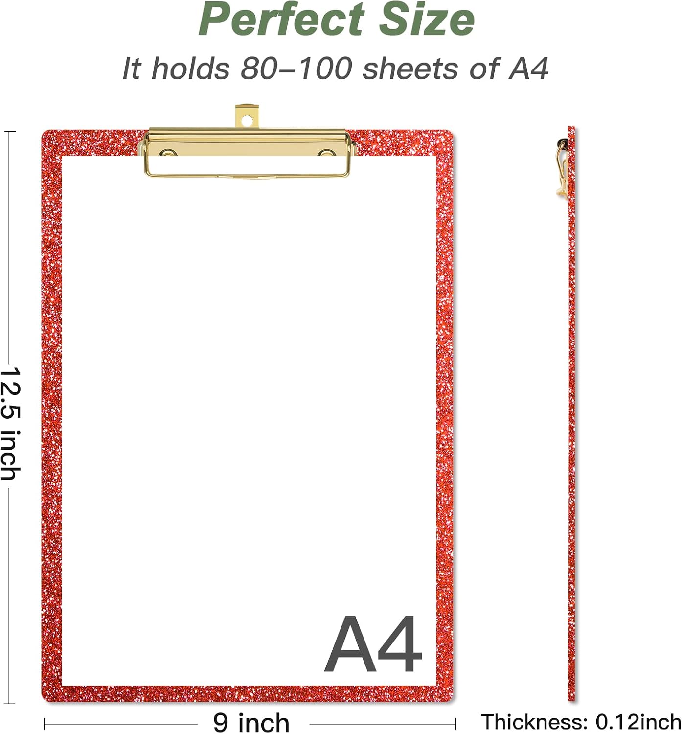 Rimilak Acrylic Glitter Clipboards, Sparkly Clip Board, Red image 2