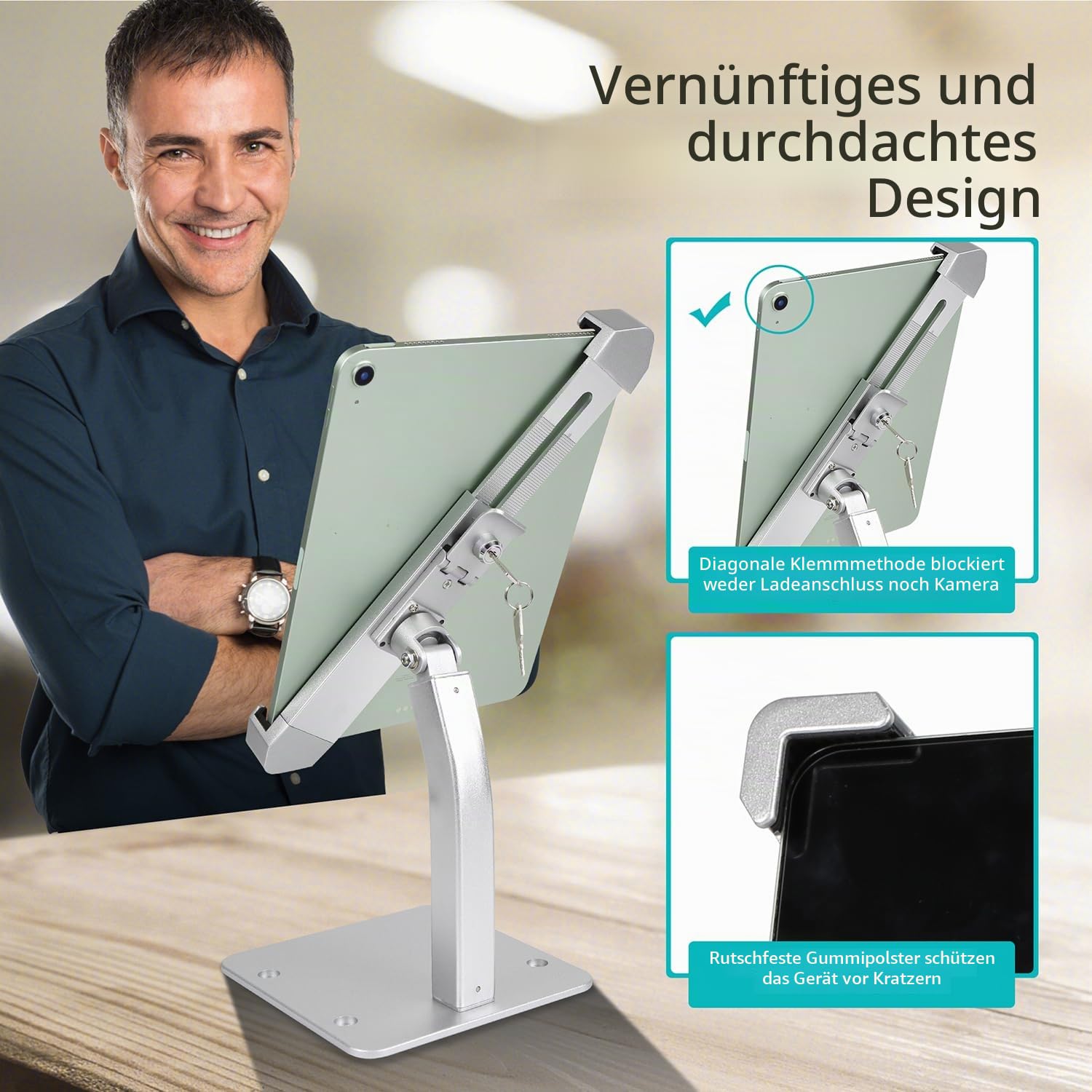 Desktop Tablet Halterung mit Anti Diebstahl Schloss und Schlüssel | Heavy Duty Aluminium Tablet Halter für Kiosk Commercial für iPad Pro Air Mini, Galaxy Tabs, Surface, mehr 7-11" Tablets
