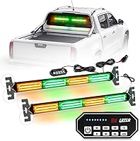 Vista 7 de Barra de luces estroboscópicas de advertencia intermitentes de emergencia de 2 x 17.7 pulgadas con controlador de pantalla digital, 20 patrones