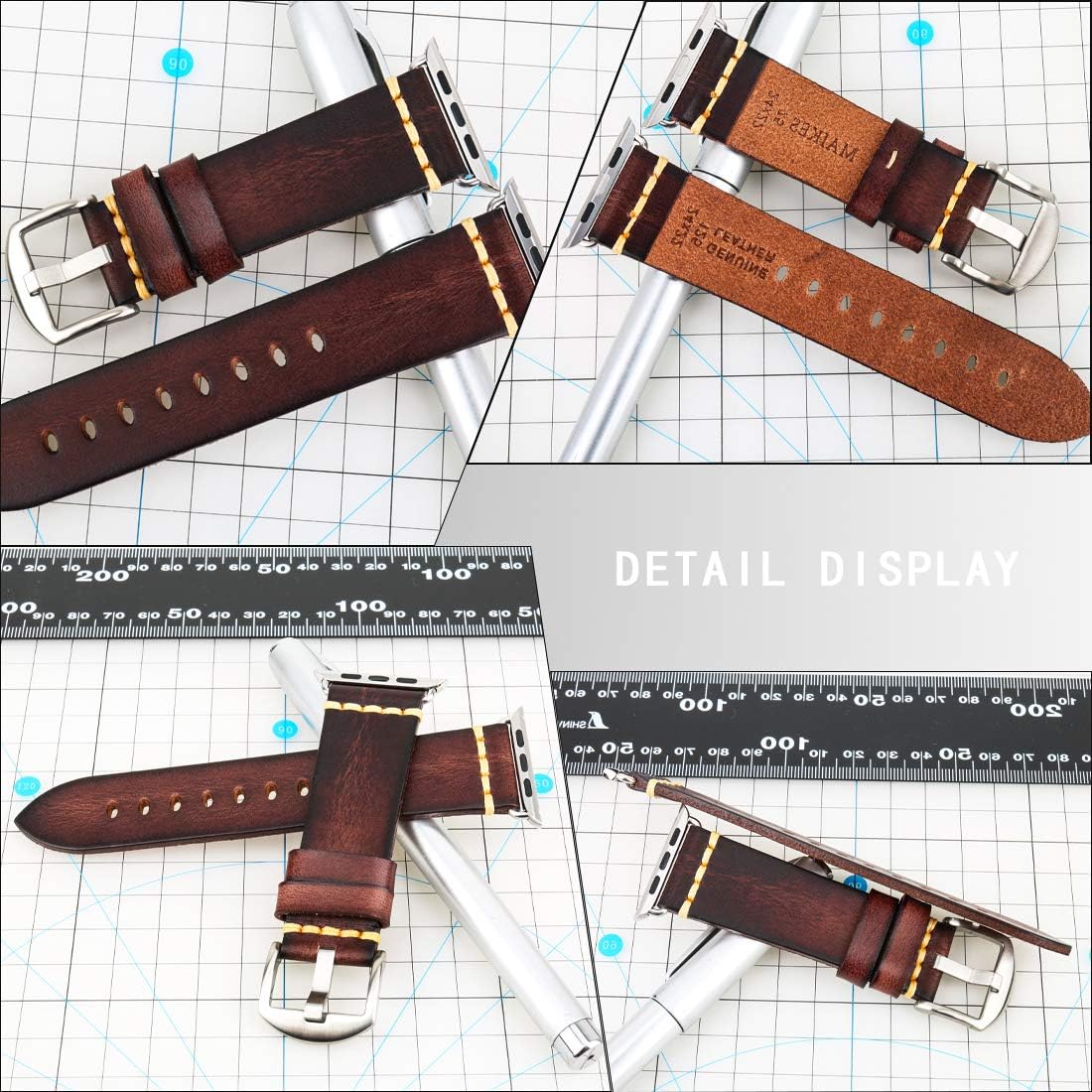 REZERO Smartwatch Bands Compatible with Apple Watch, Vegetable Tanned Leather Watch Straps, Watch Bands Replacement for iWatch Series 10/9/8/SE, 38/40/41/42/44/45/46/49mm for Men, Women