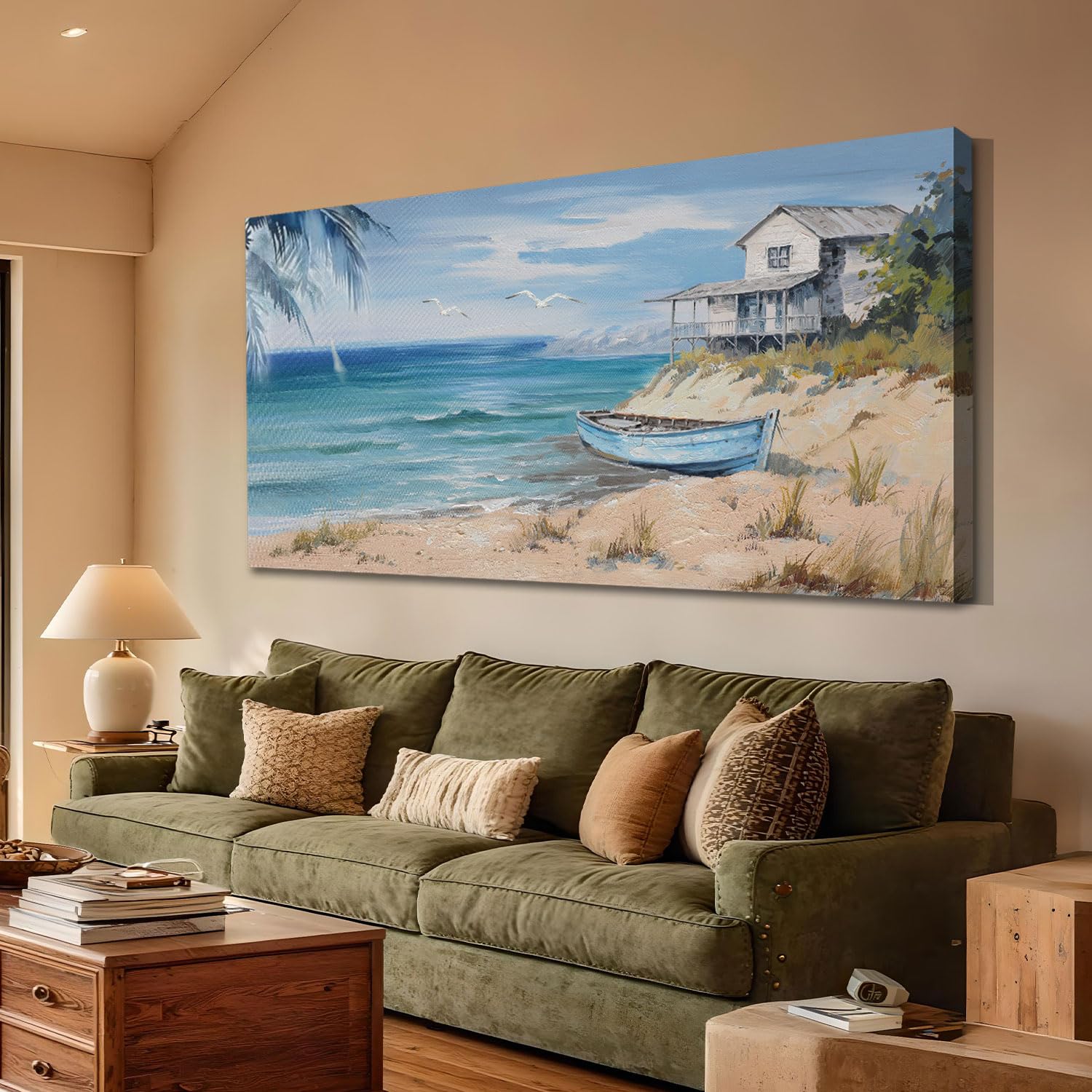 Arjun Blue Coastal Wall Art for Living Room Seascape Beach Painting Bedroom Wall Decor Ocean Picture Large Artwork Home Office Wall Decor, 48"x24"