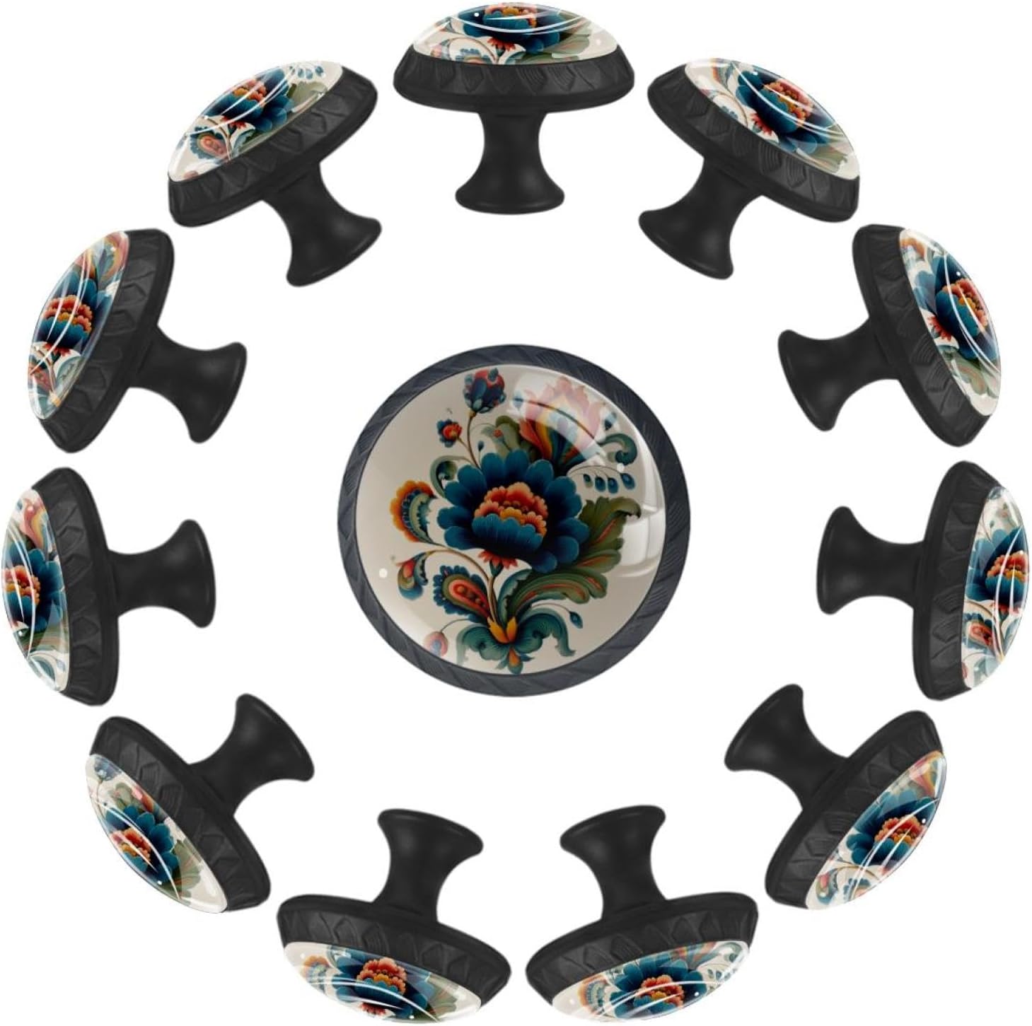 Black Norwegian Rosemaling Folk Style Flower - 2025-11-19T153659.962 Round Drawer Knobs, Decorative Cabinet Pulls with Screws for Daily Furniture Use