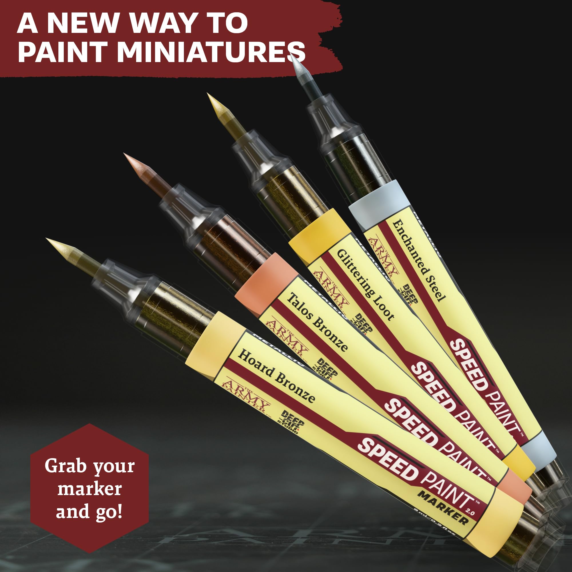 The Army Painter, Speedpaint Metallics Marker Set, 10 x 6 ml | Speedpaint Metallics Marker, colori acrilici a contrasto, per miniature DnD e Warhammer