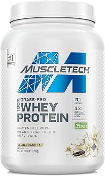 MuscleTech Grass Fed Whey Protein Powder, Triple Chocolate & Deluxe Vanilla, 1.8 lbs Each