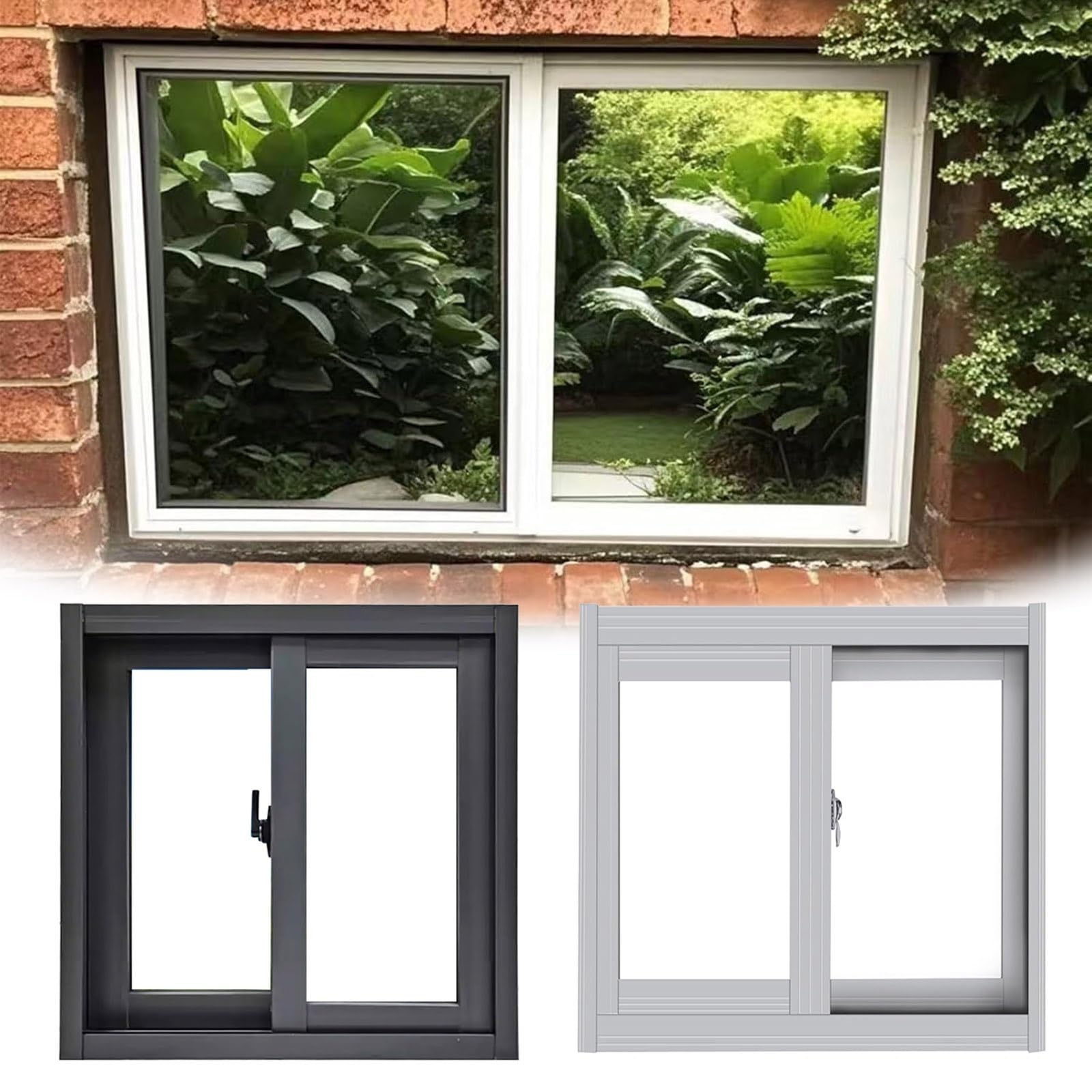 Finestra seminterrata con serratura, 61 x 48 cm, colore nero/bianco, ricambio per capanno del bagno, camper, pollaio, design sicuro per rinnovamento della casa e aggiornamento della sicurezza.