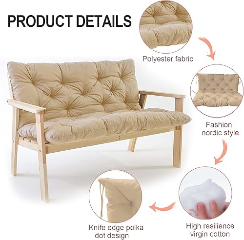 Miniatura 3 de vadmepiop Cojín de columpio para porche con respaldo, cojín de banco para exteriores, de 2 a 3 plazas, impermeable, grueso, para jardín, sillón