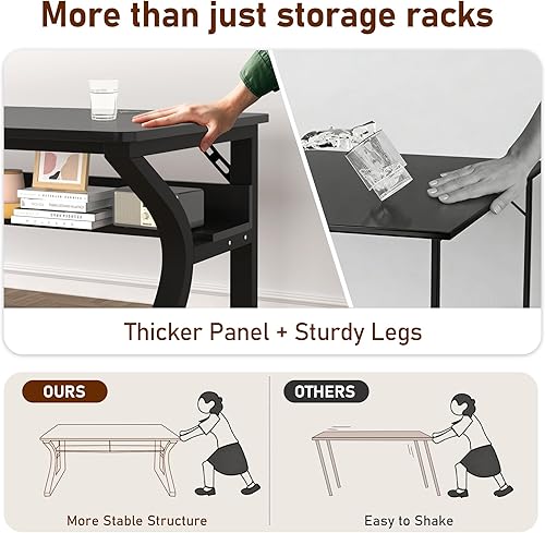Miniatura 4 de Escritorio para computadora de 47/55 pulgadas, escritorio de oficina en casa con estante de almacenamiento y gestión de cables, escritorio de