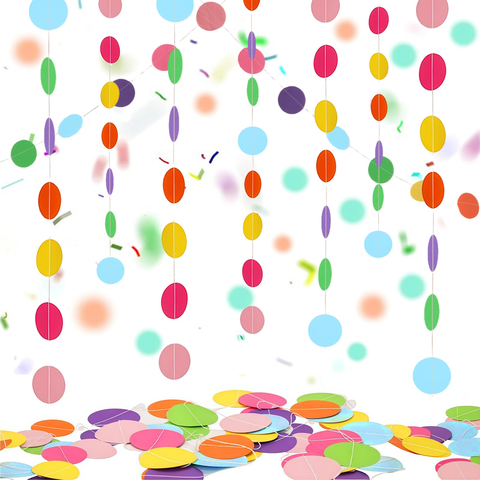 Solivive 126 PCS Rainbow Round Paper Garland Bunting Set - 12M Colorful Polka Dot Hanging Party Decorations - Ideal for Birthday, Wedding, Garden, Baby Shower, Graduation & Indoor/Outdoor Celebrations