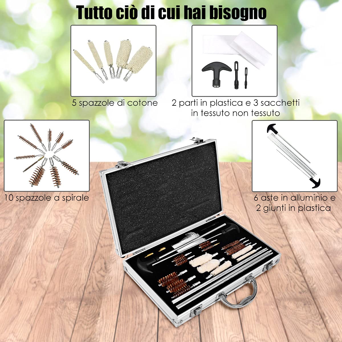 RELAX4LIFE Kit Completo di Pulizia per Armi da Fuoco, Set di Pulizia Universale per Fucili, Canna, Pistola, Carabina, Valigia con Accessori per la Manutenzione di Armi Lunghe e Corte