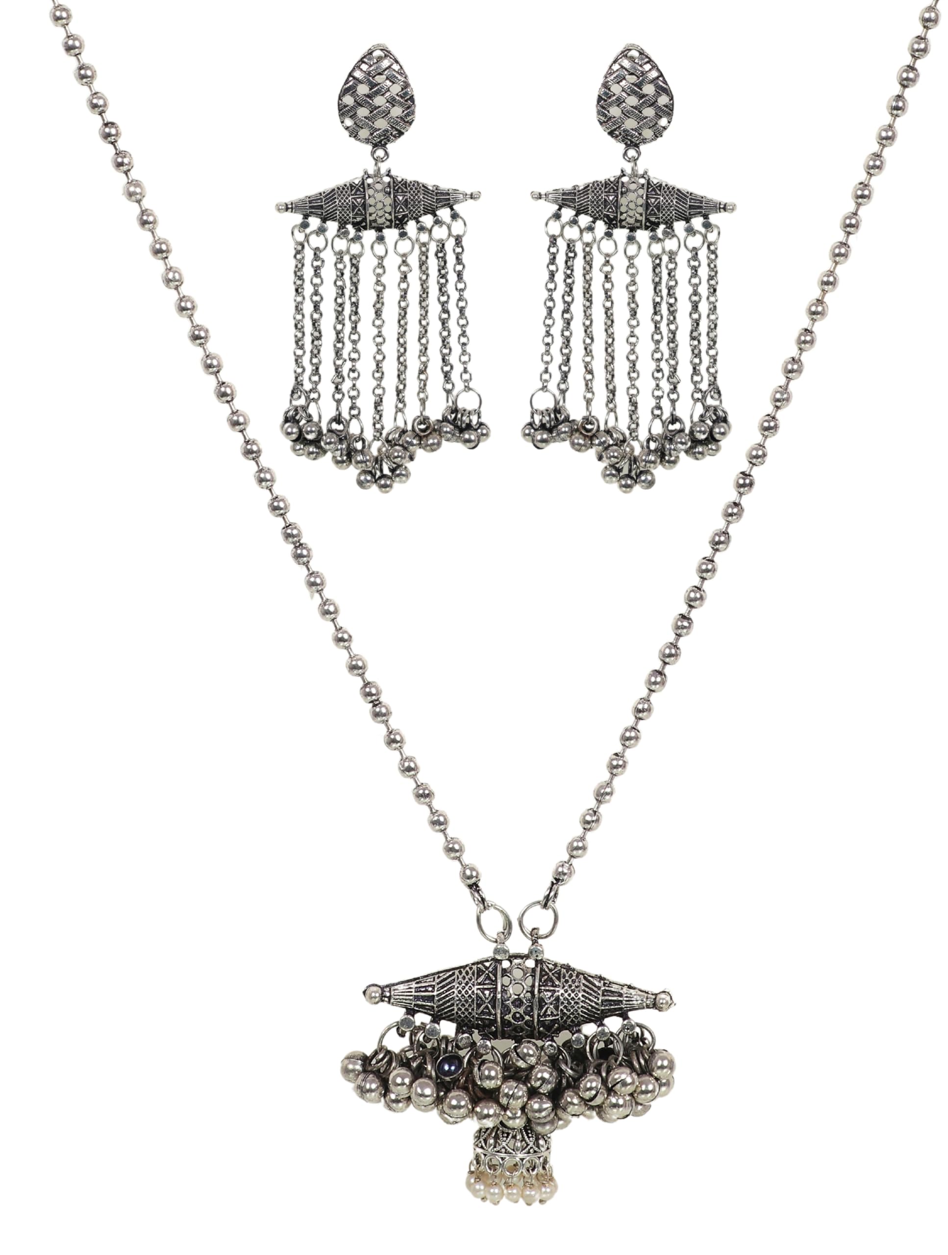 SiddhatvaDesigner Afghani Antique Oxidised Silver Indian Ethnic Tribal Gypsy Long Tassel Chain Necklace Earrings Jewelry Women