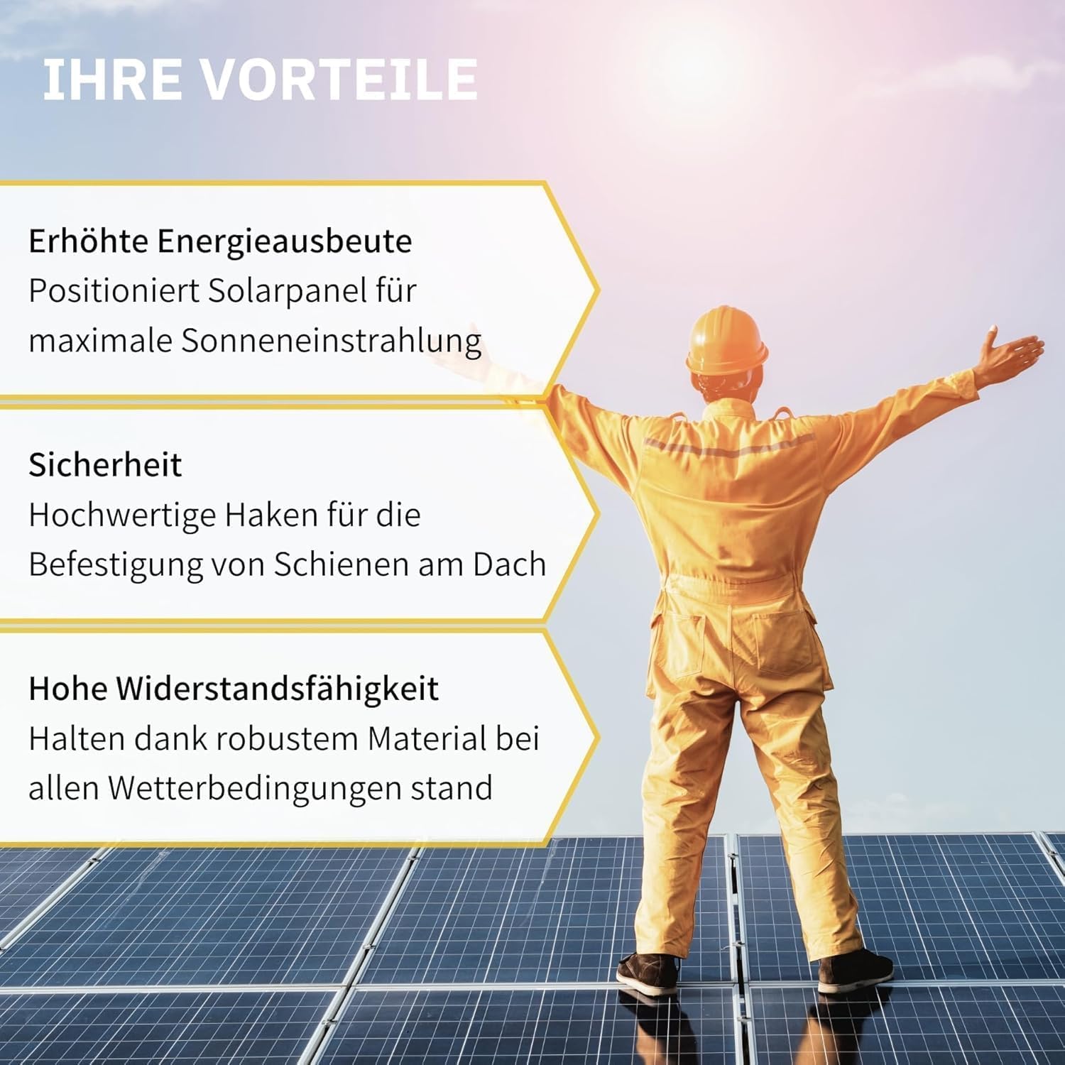 Solar Halterung Ziegeldach I Set für 4 PV Module 30-40mm I Solarmodul Halterung Balkonkraftwerk I Solarmodulbefestigungsset für Ziegeldächer aus Edelstahl 1.4301