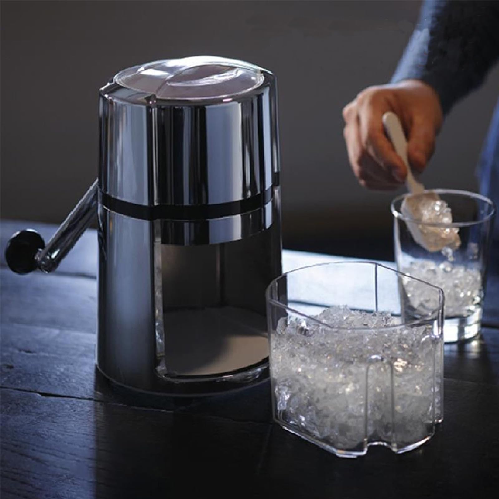 Broyeur à glace manuel en acier inoxydable - Broyeur à glace portable avec pelle à glace - Broyeur à glace pour smoothies, cocktails - Conserve la fraîcheur - Capacité : 1,1 l