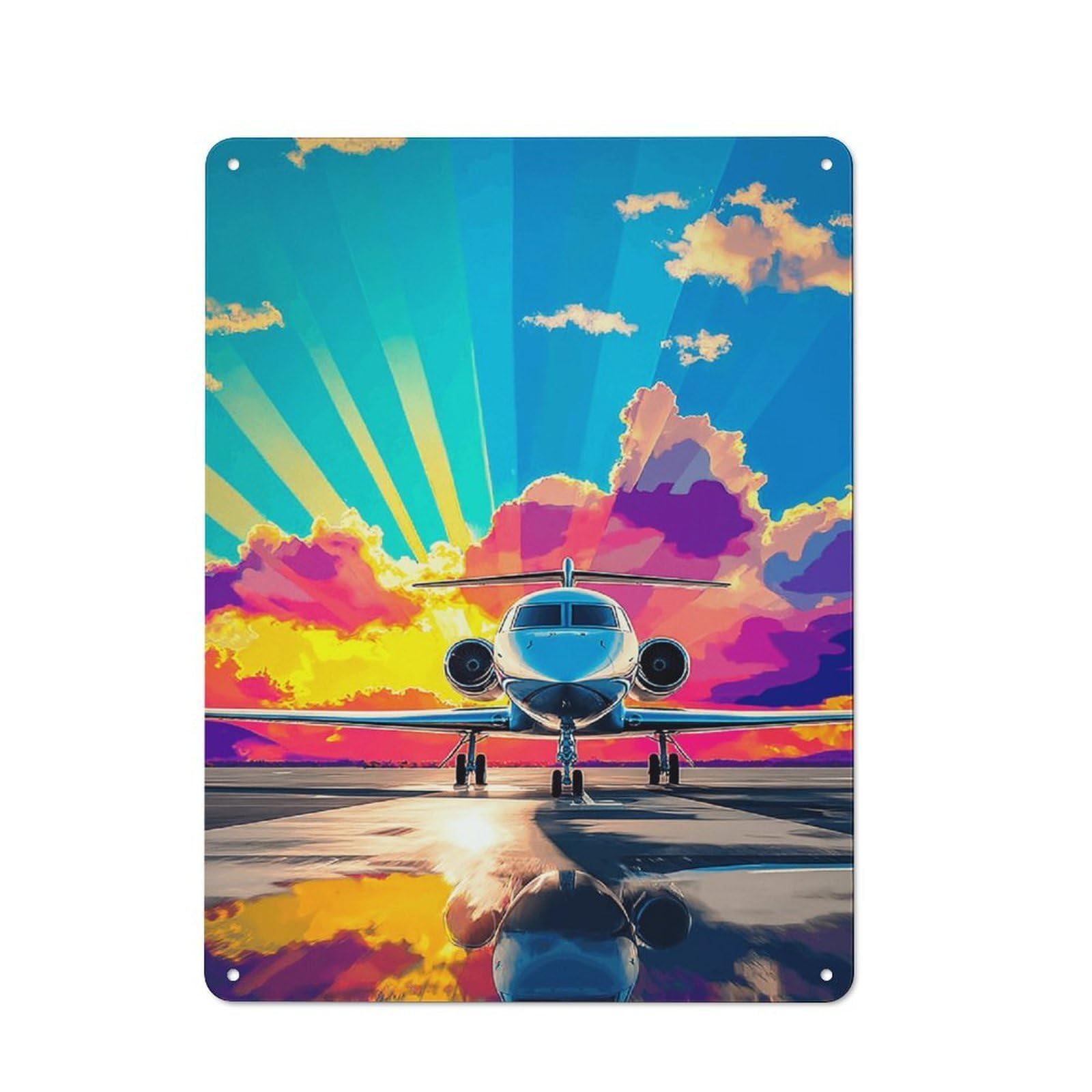Junmoney Sunset Jet Reflections Rustic Metal Wall Sign 40X30cm Featuring For Pub Or Café, For Vintage Wall Decor Fans, For Metal Sign Collectors