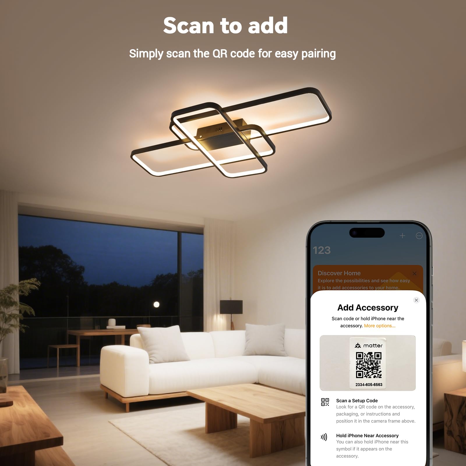 BAYHT LED Deckenlamp Dimmbar Deckenleuchte with Matter, 46W 4600LM, Kompatibel Mit eWeLink App, Geometrisch Deckenbeleuchtung für Wohnzimmer, Schlafzimmer Schwarz 90CM