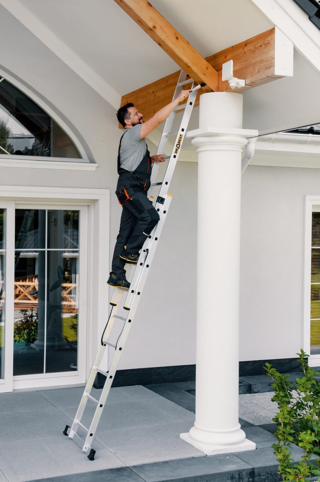 DRABEST Escalera de Aluminio Pro - Resistente y Duradera - Ganchos galvanizados - Norma EN-131 - Diseño ergonómico - 2 Elementos - 2x9 peldaños 150 kg de Capacidad de Carga - 47x379x11,5 cm