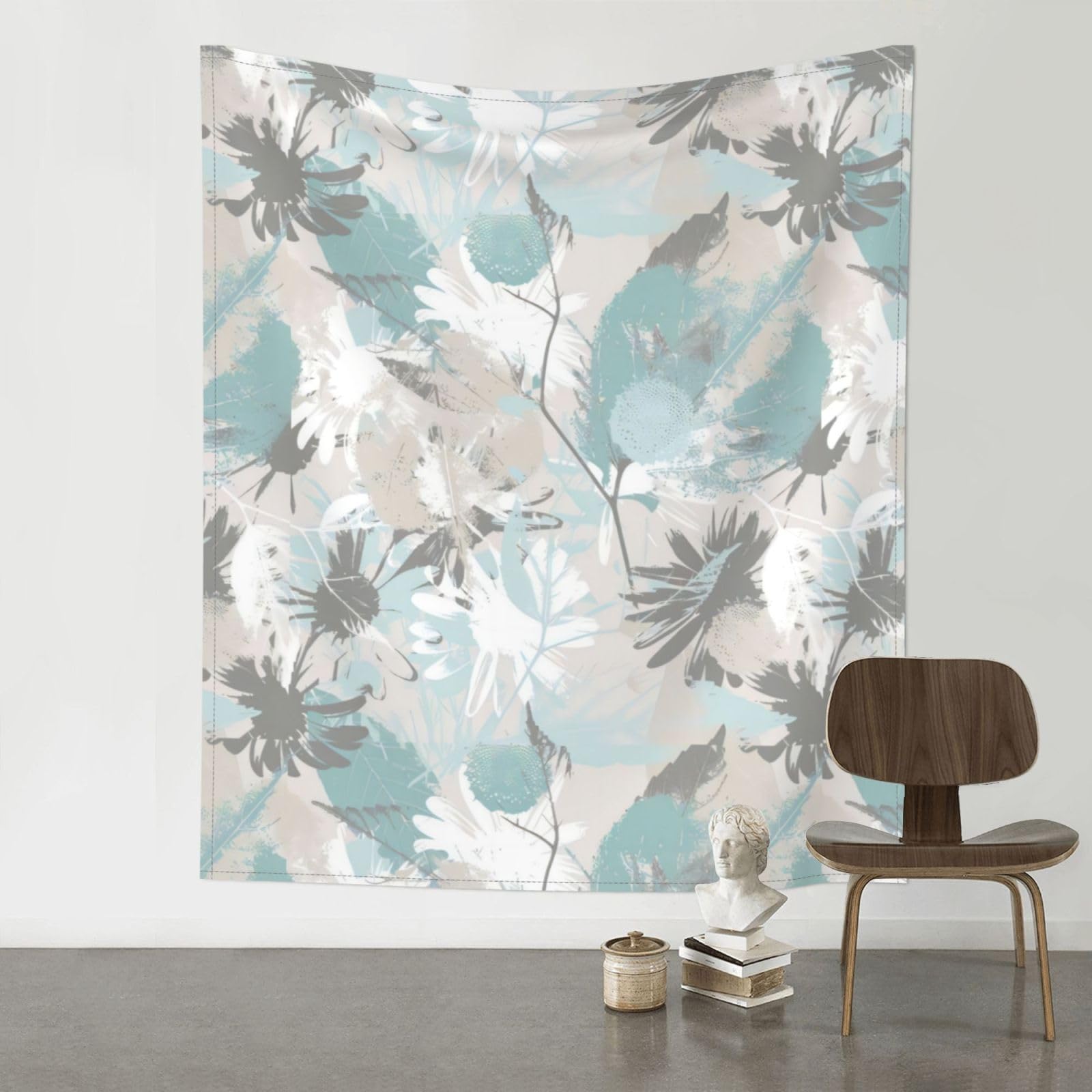 YYHWHJDE Mint Gray Leaves Prints Wall Tapestry 60x51in - High-Grade Polyester Throw for Dorm Room Decor, Beach Blankets & Home Accent
